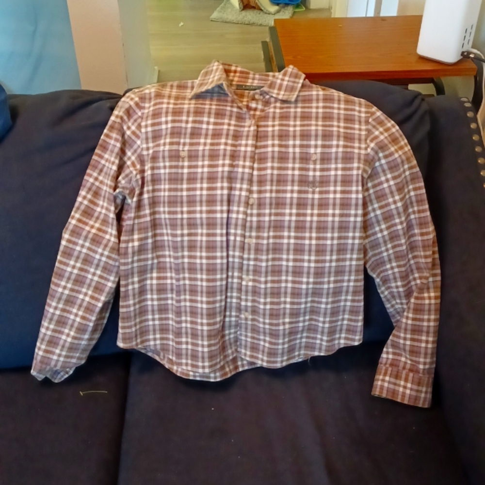 Lauren By Ralph Lauren - Ladies (MEDIUM) Brown/Cream Plaid Long Sleeve
